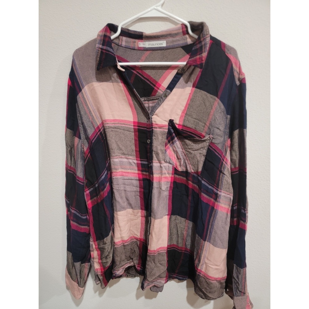 Maurices Long Sleeve Lightweight Flannel Shirt Plaid Women's Plus 3 3X Button‎